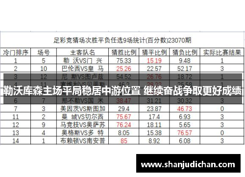 勒沃库森主场平局稳居中游位置 继续奋战争取更好成绩