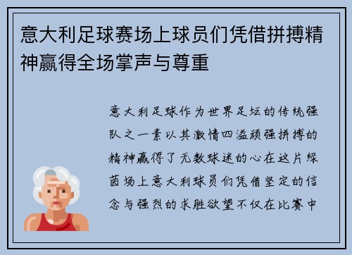 意大利足球赛场上球员们凭借拼搏精神赢得全场掌声与尊重