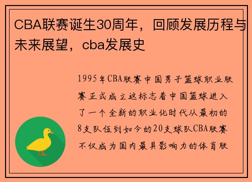 CBA联赛诞生30周年，回顾发展历程与未来展望，cba发展史