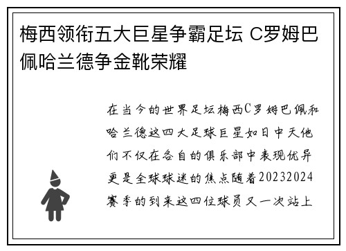 梅西领衔五大巨星争霸足坛 C罗姆巴佩哈兰德争金靴荣耀